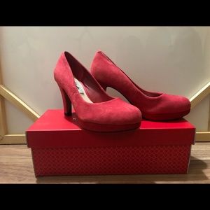 Clarks Red Suede Heels